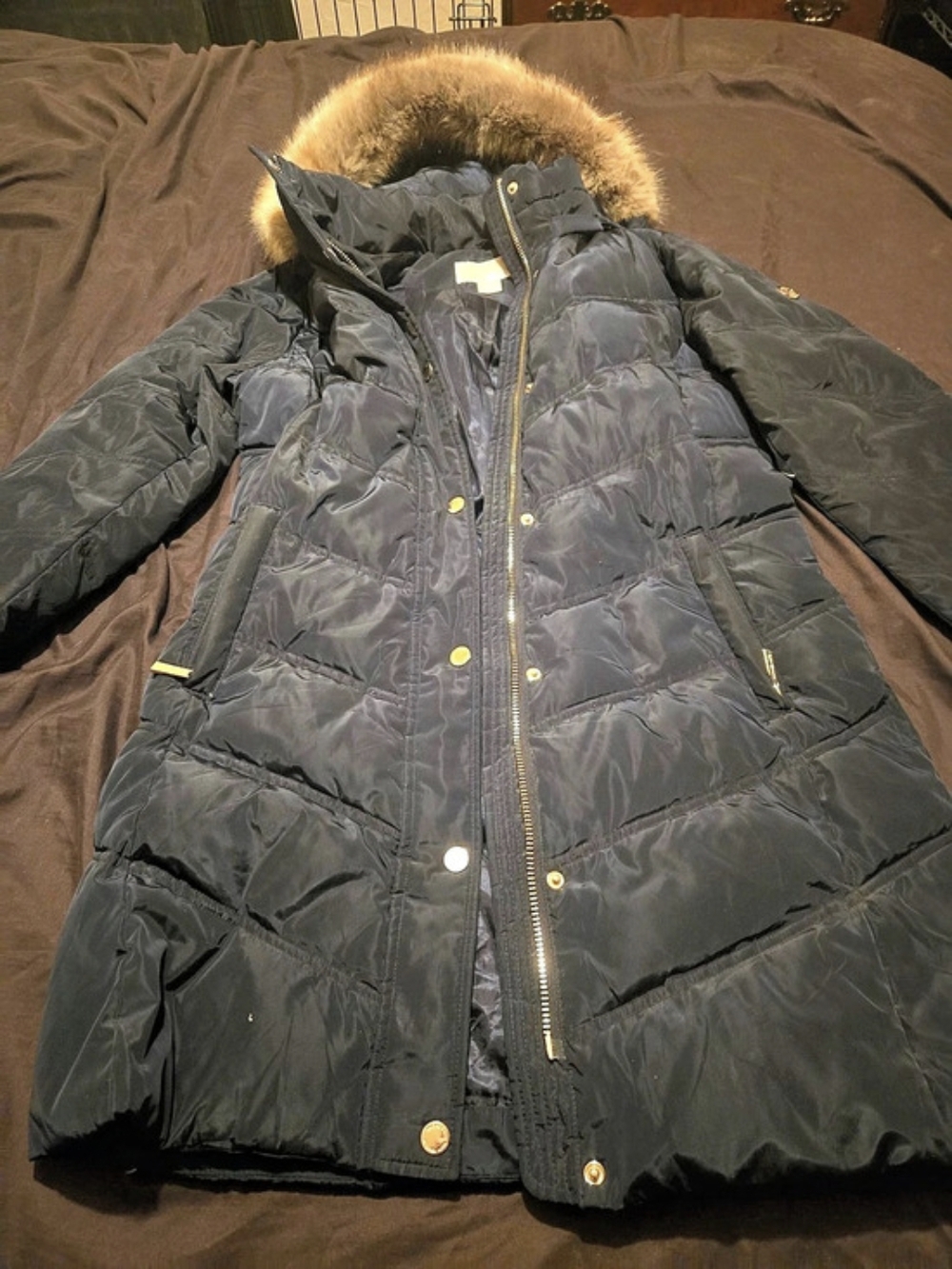Michael Kors Faux Fur Trim Hooded Puffer Coat Black Puffer Jacket Size Medium